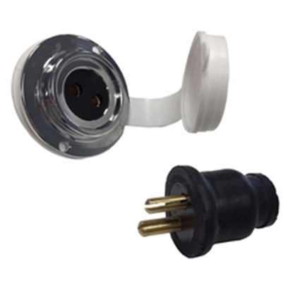Picture of Chromed Brass Socket & 3A 2-Pin Plug Ø37mm Base (Waterproof Rubber Plug Type) (AQM007652) Each